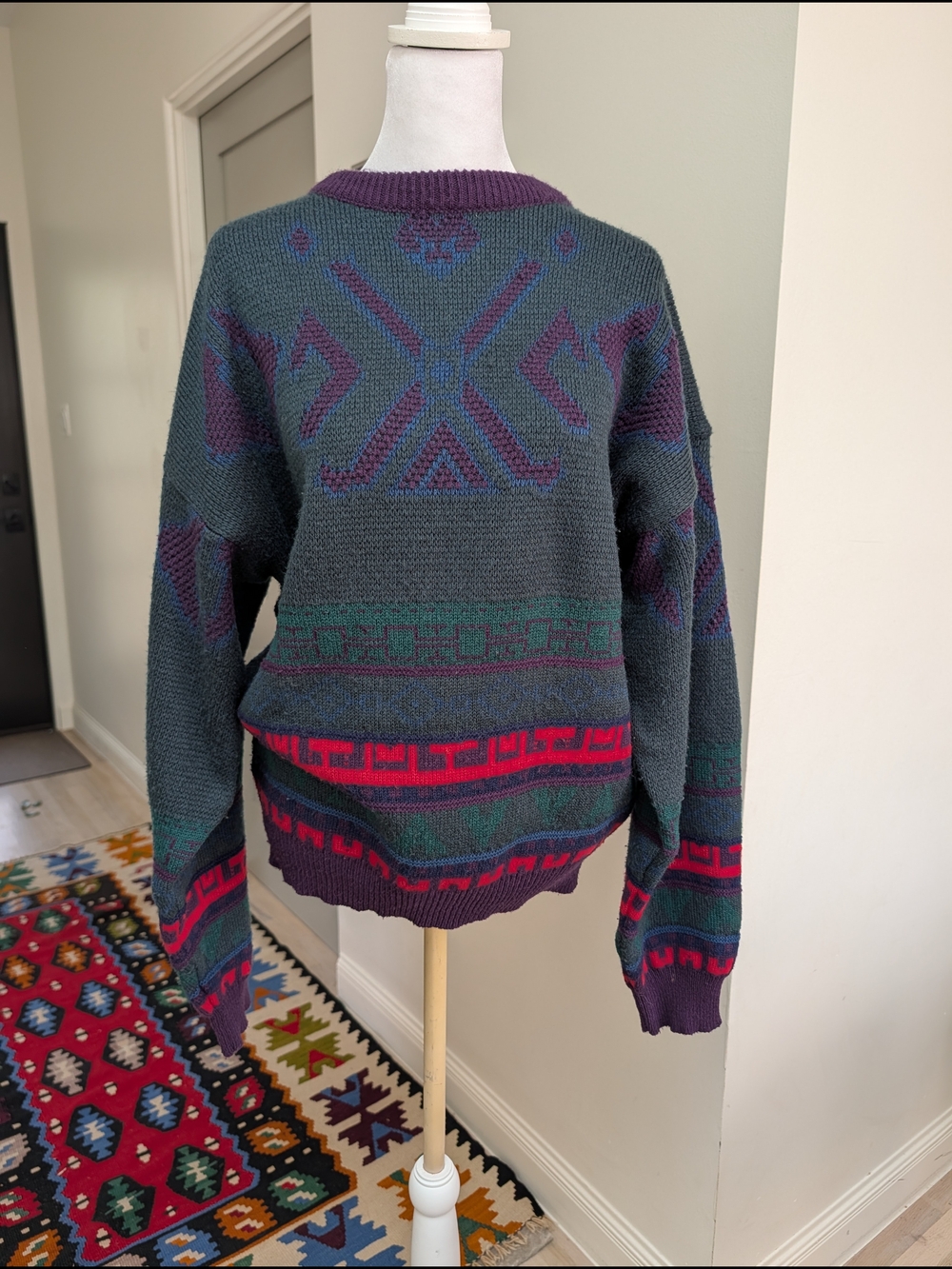 Vintage Anchor Blue Southwestern Geometric Sweater | Size Large | 90s/Y2K